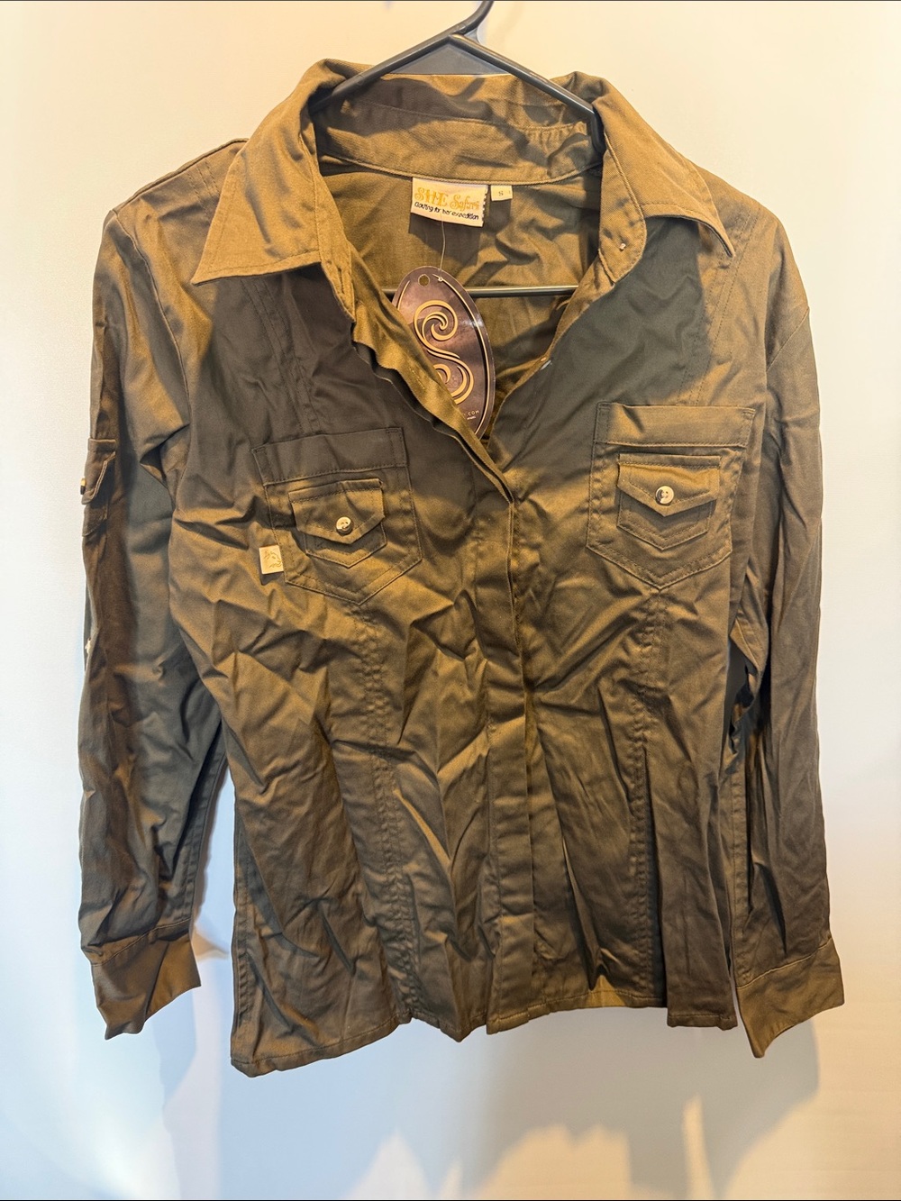 SHE Safari Olive Green Utility Button-Up Shirt size: S